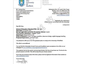恭喜李同學成功申請到謝菲爾德大學教育學博士專業(yè)-優(yōu)越教育