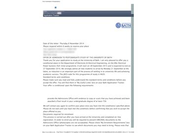 恭喜陳同學(xué)成功申請到巴斯大學(xué)電子與電氣工程碩士專業(yè) - 優(yōu)越教育