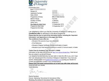 恭喜韓同學獲得格拉斯哥大學數(shù)據(jù)科學專業(yè)碩士通知書