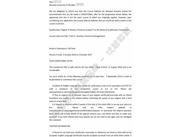 恭喜張同學獲得華威大學金融管理專業(yè)碩士通知書