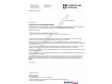 恭喜于同學獲得拉夫堡大學全球媒體與文化產(chǎn)業(yè)碩士通知書