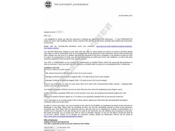 恭喜顧同學獲得愛丁堡大學電子學專業(yè)碩士通知書