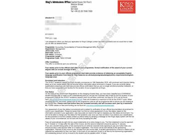 恭喜徐同學獲得倫敦大學國王學院會計，責任和金融管理專業(yè)碩士通知書