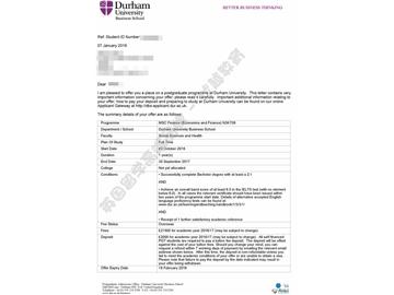 恭喜齊同學獲得杜倫大學金融專業(yè)碩士通知書