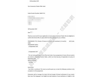 恭喜趙同學獲得艾克賽特大學金融與投資專業(yè)碩士通知書