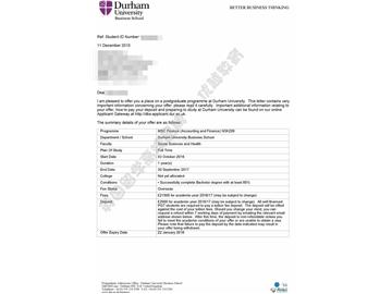 恭喜劉同學獲得杜倫大學會計與金融專業(yè)碩士通知書