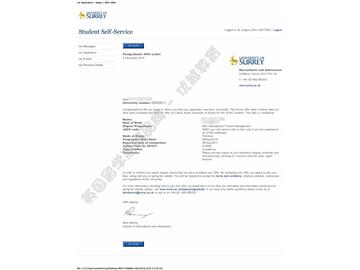 恭喜張同學(xué)獲薩里大學(xué)國(guó)際旅游管理專(zhuān)業(yè)碩士通知書(shū) 