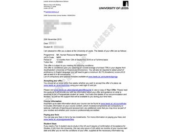 恭喜顧同學(xué)獲得利茲大學(xué)人力資源管理專(zhuān)業(yè)碩士通知書(shū)