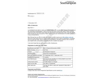 恭喜賈同學(xué)獲得南安普頓大學(xué)金融與經(jīng)濟(jì)學(xué)專(zhuān)業(yè)碩士通知書(shū)