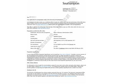 恭喜周同學(xué)獲得南安普頓大學(xué)工商管理碩士通知書(shū)