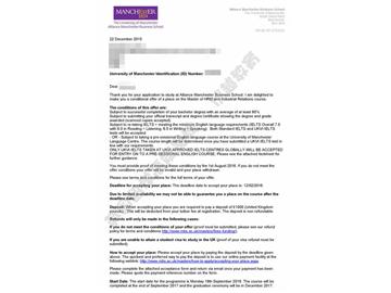 恭喜洪同學(xué)獲得曼徹斯特大學(xué)人力資源管理與產(chǎn)業(yè)關(guān)系專(zhuān)業(yè)碩士通知書(shū)