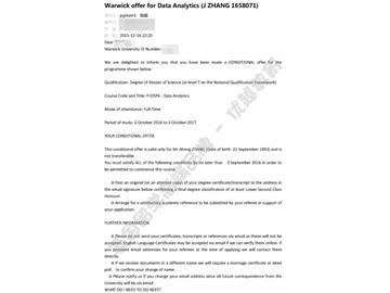 恭喜吳同學(xué)獲得華威大學(xué)數(shù)據(jù)分析專(zhuān)業(yè)碩士通知書(shū)