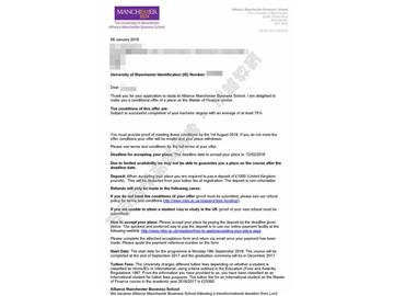 恭喜張同學(xué)獲得曼徹斯特大學(xué)金融專(zhuān)業(yè)碩士通知書(shū)