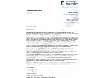 恭喜葉同學(xué)獲得諾丁漢大學(xué)電子工程學(xué)專業(yè)碩士通知書