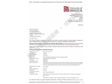 恭喜齊同學(xué)獲得布里斯托大學(xué)對外英語教學(xué)專業(yè)碩士通知書