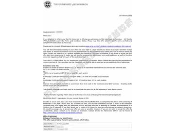 恭喜陳同學(xué)獲得愛丁堡大學(xué)景觀建筑專業(yè)碩士通知書