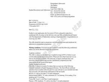 恭喜于同學(xué)獲得約克大學(xué)數(shù)學(xué)金融專業(yè)碩士通知書(shū)