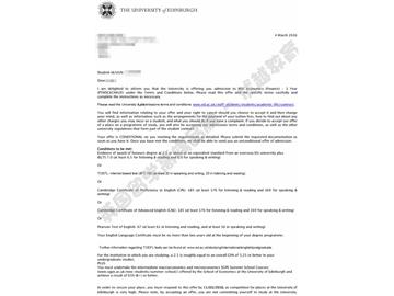 恭喜吳同學(xué)獲得愛(ài)丁堡大學(xué)經(jīng)濟(jì)學(xué)專業(yè)碩士通知書(shū)