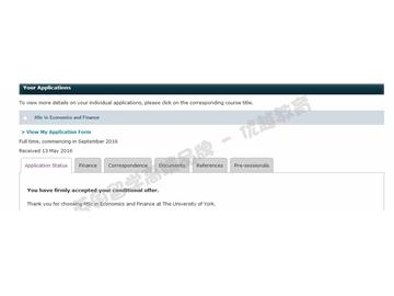 恭喜張同學獲得約克大學經(jīng)濟學與金融學專業(yè)碩士通知書