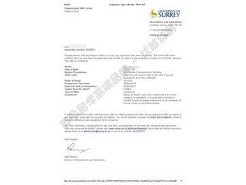 恭喜顧同學獲得薩里大學移動通信系統(tǒng)專業(yè)碩士通知書