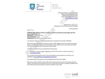 恭喜徐同學(xué)獲得謝菲爾德大學(xué)軟件系統(tǒng)與互聯(lián)網(wǎng)技術(shù)專業(yè)碩士通知書