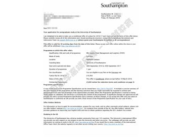 恭喜薛同學(xué)獲得南安普頓大學(xué)供應(yīng)鏈管理與物流專業(yè)碩士通知書