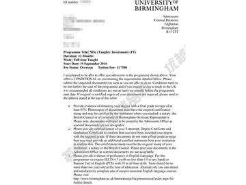 恭喜徐同學獲得伯明翰大學投資學專業(yè)碩士通知書
