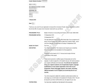  恭喜楊同學(xué)獲得艾克賽特大學(xué)會計與金融專業(yè)碩士通知書