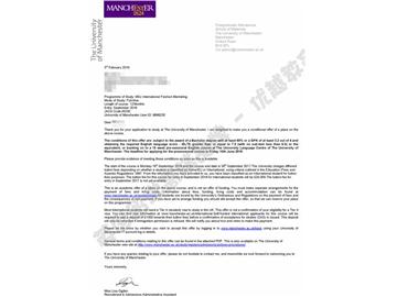 恭喜薛同學(xué)獲得曼徹斯特大學(xué)時(shí)尚營(yíng)銷專業(yè)碩士通知書