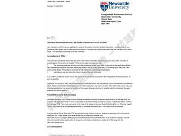 恭喜鄭同學(xué)獲得紐卡斯?fàn)柎髮W(xué)語言學(xué)與對(duì)外英語教學(xué)專業(yè)碩士通知書