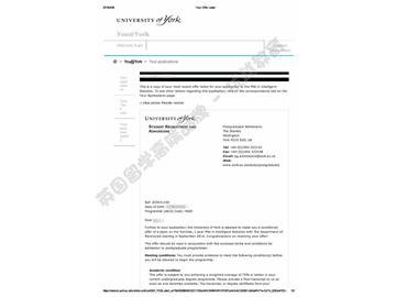  恭喜張同學(xué)獲得約克大學(xué)智能機(jī)器人專業(yè)碩士通知書