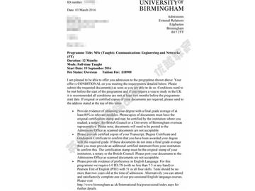 恭喜李同學(xué)獲得伯明翰大學(xué)通信工程與網(wǎng)絡(luò)專業(yè)碩士通知書