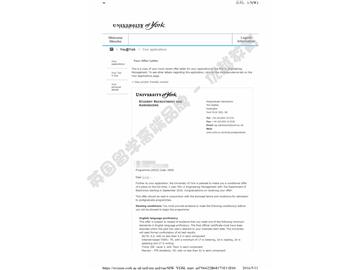 恭喜胡同學(xué)獲得約克大學(xué)工程管理專業(yè)碩士通知書