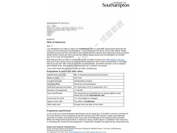  恭喜徐同學(xué)獲得南安普頓大學(xué)運(yùn)營(yíng)研究與金融專業(yè)碩士通知書