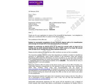 恭喜丁同學(xué)獲得曼徹斯特大學(xué)數(shù)學(xué)金融專業(yè)碩士通知書(shū)