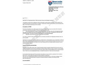  恭喜江同學(xué)獲得紐卡斯?fàn)柎髮W(xué)會(huì)計(jì)金融與戰(zhàn)略投資專業(yè)碩士通知書(shū)