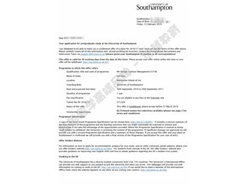 恭喜張同學(xué)獲得南安普頓大學(xué)時尚管理專業(yè)碩士通知書