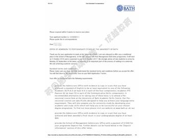 恭喜吳同學(xué)獲得巴斯大學(xué)金融與風(fēng)險管理專業(yè)碩士通知書