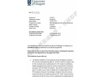 恭喜劉同學(xué)獲得格拉斯哥大學(xué)人力資源管理專業(yè)碩士通知書