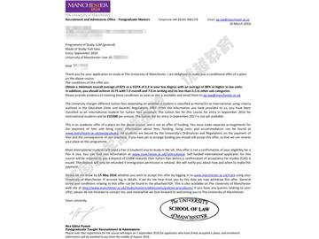  恭喜錢同學(xué)獲得曼徹斯特大學(xué)法律專業(yè)碩士通知書