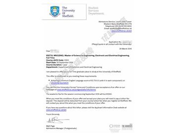 恭喜吳同學(xué)獲得謝菲爾德大學(xué)電子電氣工程專業(yè)碩士通知書