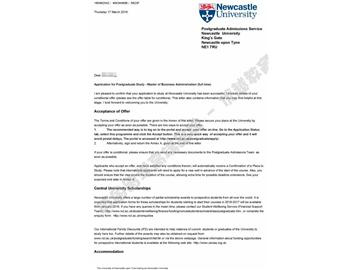 恭喜陳同學(xué)獲得紐卡斯?fàn)柎髮W(xué)工商管理碩士通知書