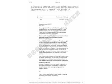 恭喜劉同學獲得愛丁堡大學經(jīng)濟學專業(yè)碩士通知書