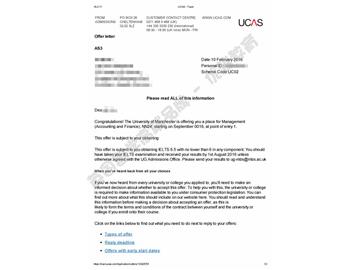 恭喜劉同學獲得曼徹斯特大學會計與金融專業(yè)本科通知書