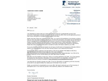 恭喜肖同學獲得諾丁漢大學商法專業(yè)碩士通知書