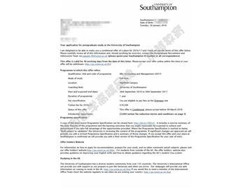 恭喜孫同學(xué)獲得南安普頓大學(xué)會(huì)計(jì)與管理專業(yè)碩士通知書