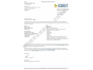 恭喜付同學(xué)獲得薩里大學(xué)市場營銷管理專業(yè)碩士通知書