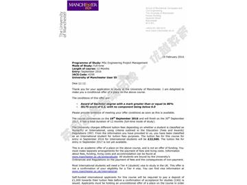 恭喜趙同學(xué)獲得曼徹斯特大學(xué)工程項(xiàng)目管理專(zhuān)業(yè)碩士通知書(shū)