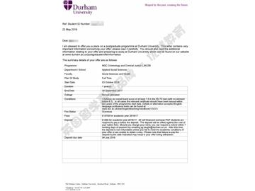 恭喜顧同學(xué)獲得杜倫大學(xué)犯罪學(xué)與刑事司法專(zhuān)業(yè)碩士通知書(shū)