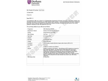 恭喜錢(qián)同學(xué)獲得杜倫大學(xué)市場(chǎng)營(yíng)銷(xiāo)專(zhuān)業(yè)碩士通知書(shū)